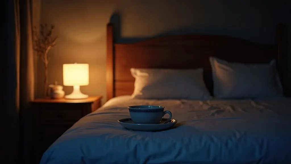 Chambre apaisante éclairée d’une lumière chaude et tamisée le soir